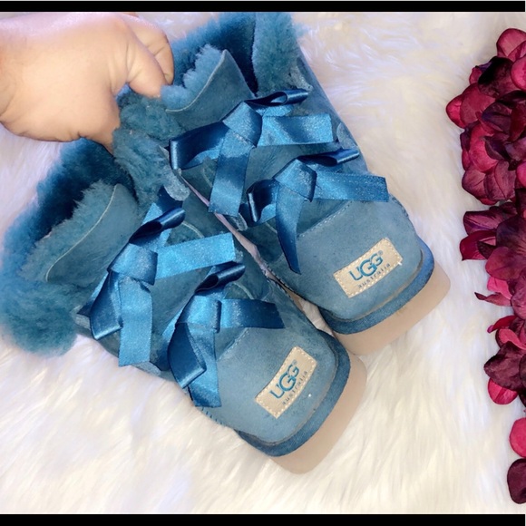 UGG Teal Suede Bailey Bow Uggs - Picture 7 of 8